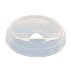 Clear sip lid with 'World Centric' branding on a white background