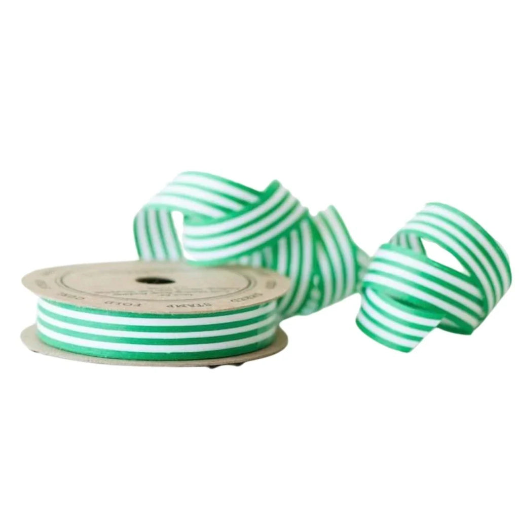 Curling Ribbon | Cotton | Green & White Stripe