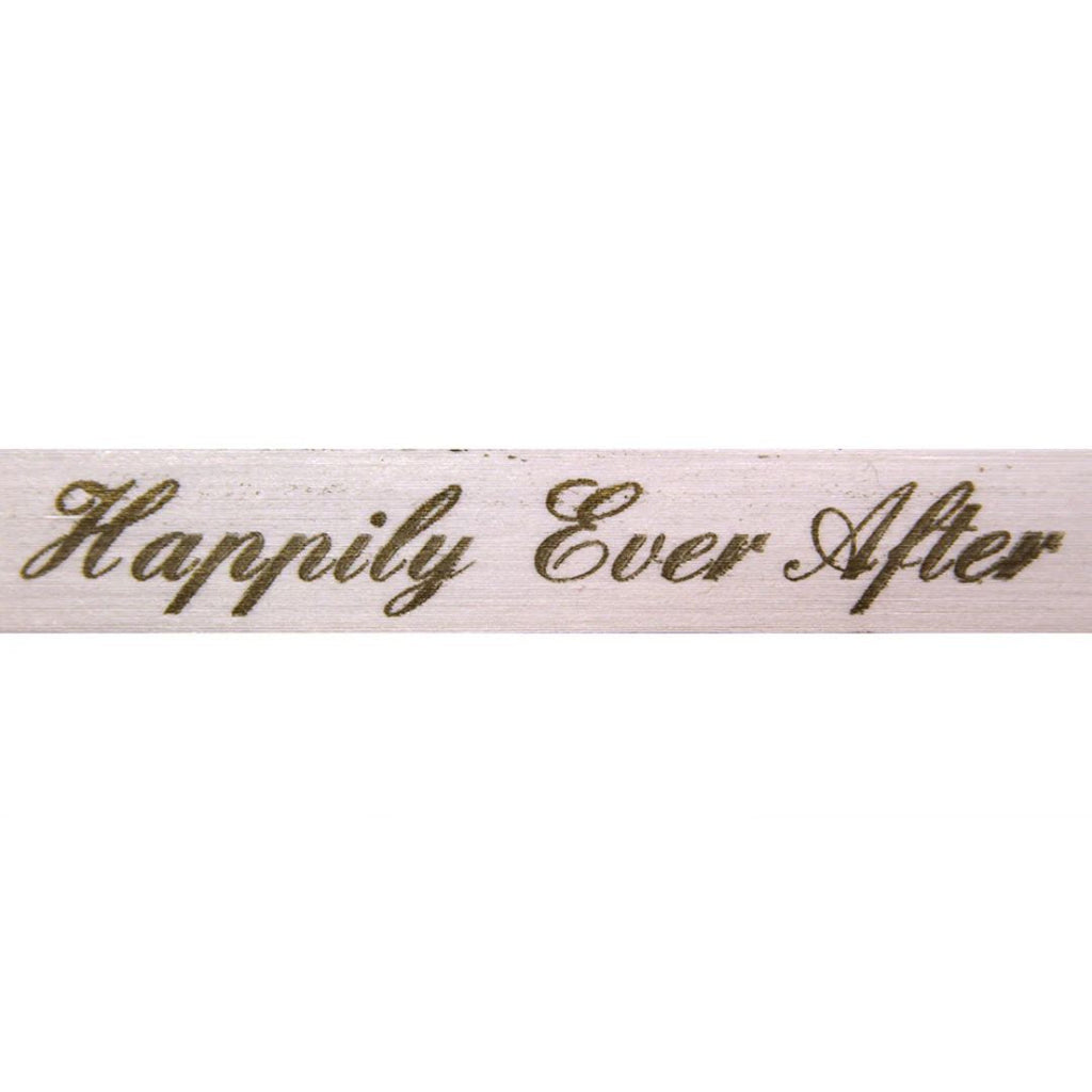 Cream Ribbon with 'Happily Ever After' text in gold on a white background
