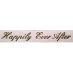 Cream Ribbon with 'Happily Ever After' text in gold on a white background
