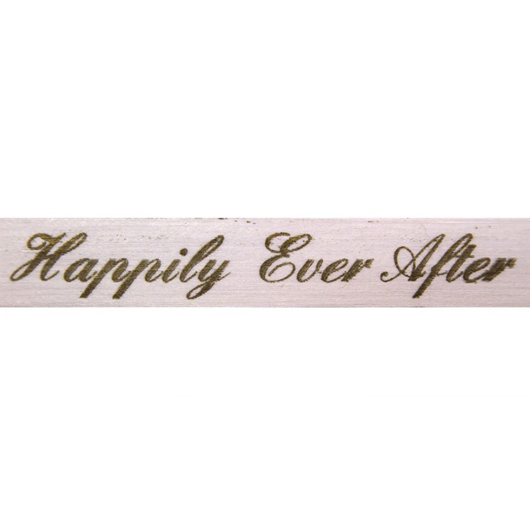 Cream Ribbon with 'Happily Ever After' text in gold on a white background