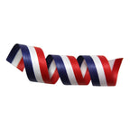 Twisted ribbon in red, white, and blue on a white background