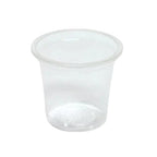 Clear compostable plastic cup on a white background