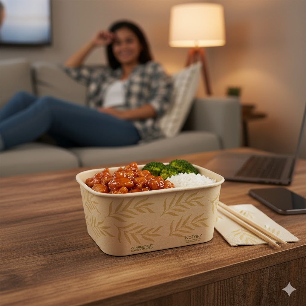 32 oz NoTree® Paper Rectangular Container | No Added PFAS | Bamboo