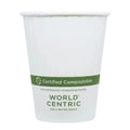 White paper cup with World Centric compostable label on a white background