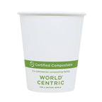 White paper cup with green certification label on a white background