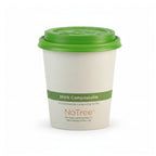 Compostable paper cup with green lid and 'NoTree' branding on a white background