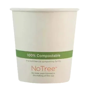 Compostable paper cup with 'NoTree' branding on a white background