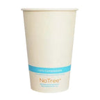 Beige paper cup with 'NoTree' branding and a blue band on a white background