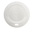 White compostable lid with a brand logo on a white background
