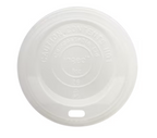 White compostable lid with a brand logo on a white background