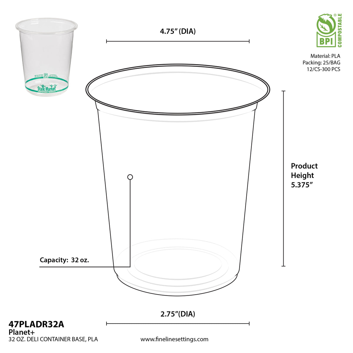 32 oz Round Deli Container | Compostable