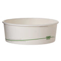 White paper bowl with green text on a white background