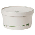 White paper container with a green label on a white background