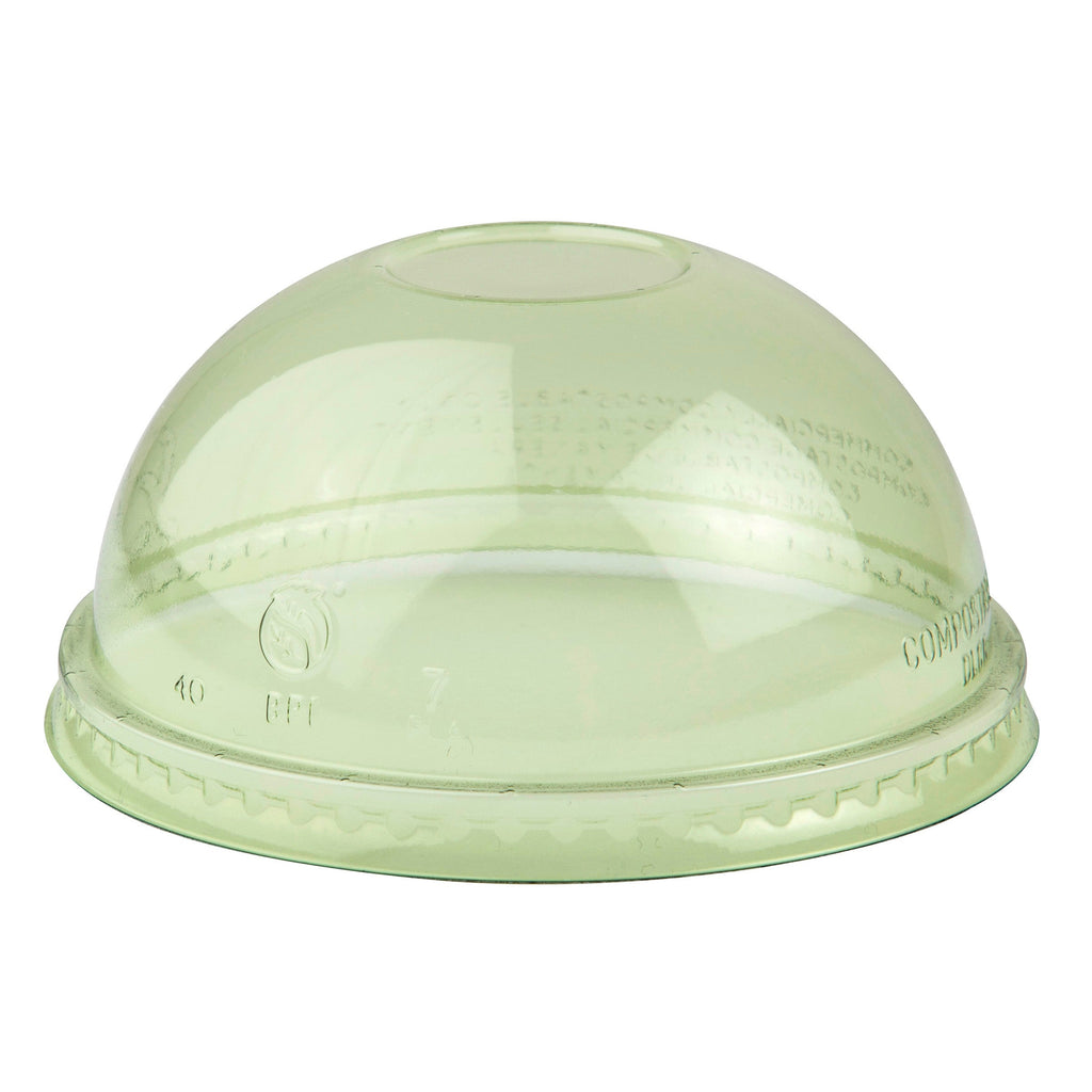 Green cold cup dome lid with no hole on a plain white background.