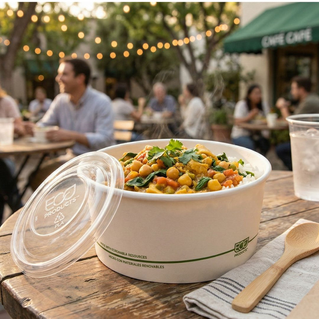 Lid for 26-48 oz Squat GreenStripe® Paper Food Container | Clear PLA | Eco-Products®