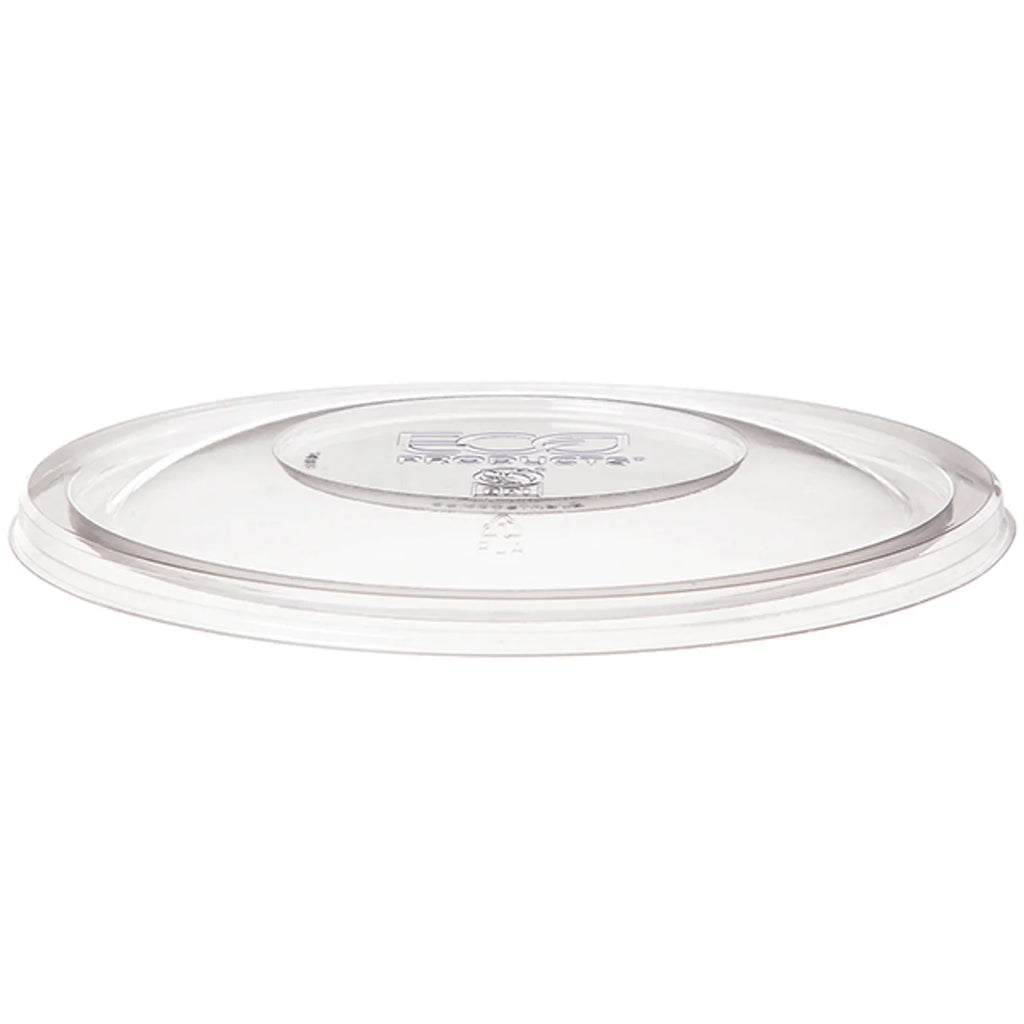 Compostable clear plastic lid on a white background