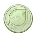 Green compostable lid with BPI logo on a white background