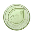 Green compostable lid with BPI logo on a white background