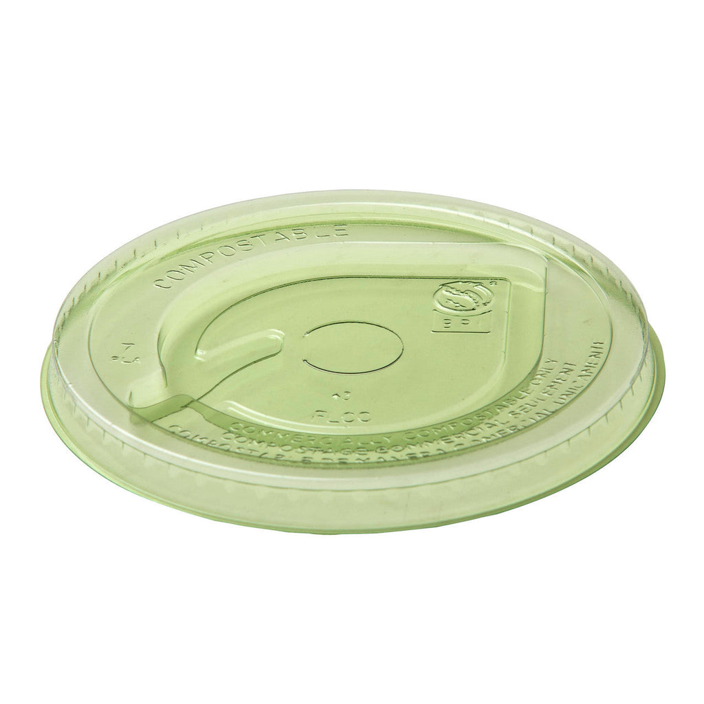 Green compostable lid on a white background