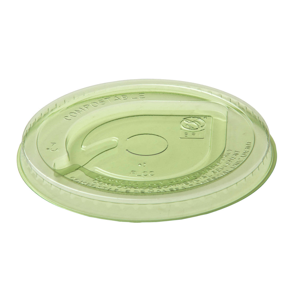 Green compostable lid on a white background