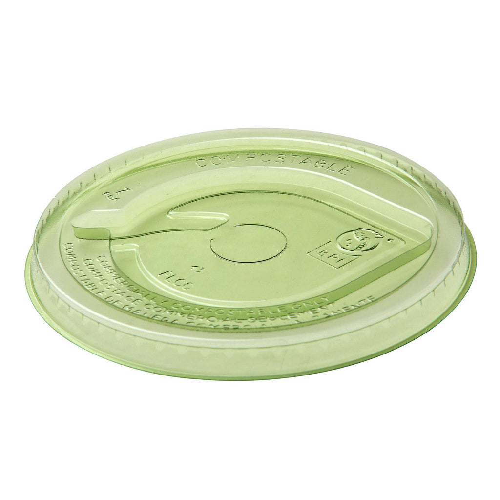 Green flat lid with recycling symbols on a white background