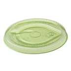 Green flat lid with recycling symbols on a white background