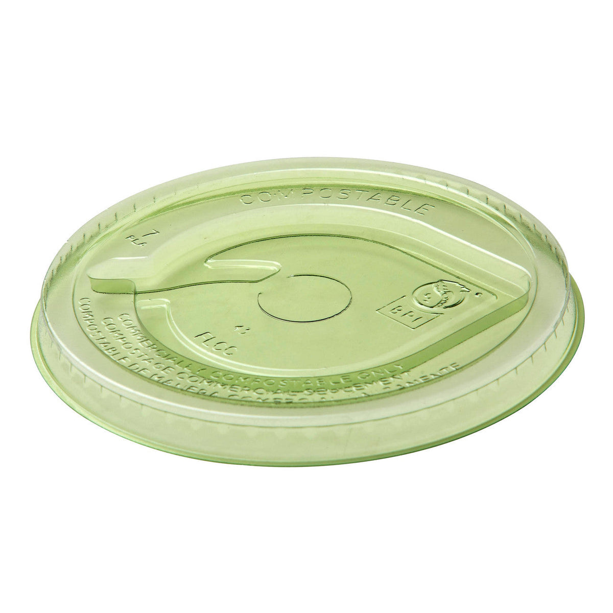 Green flat lid with recycling symbols on a white background