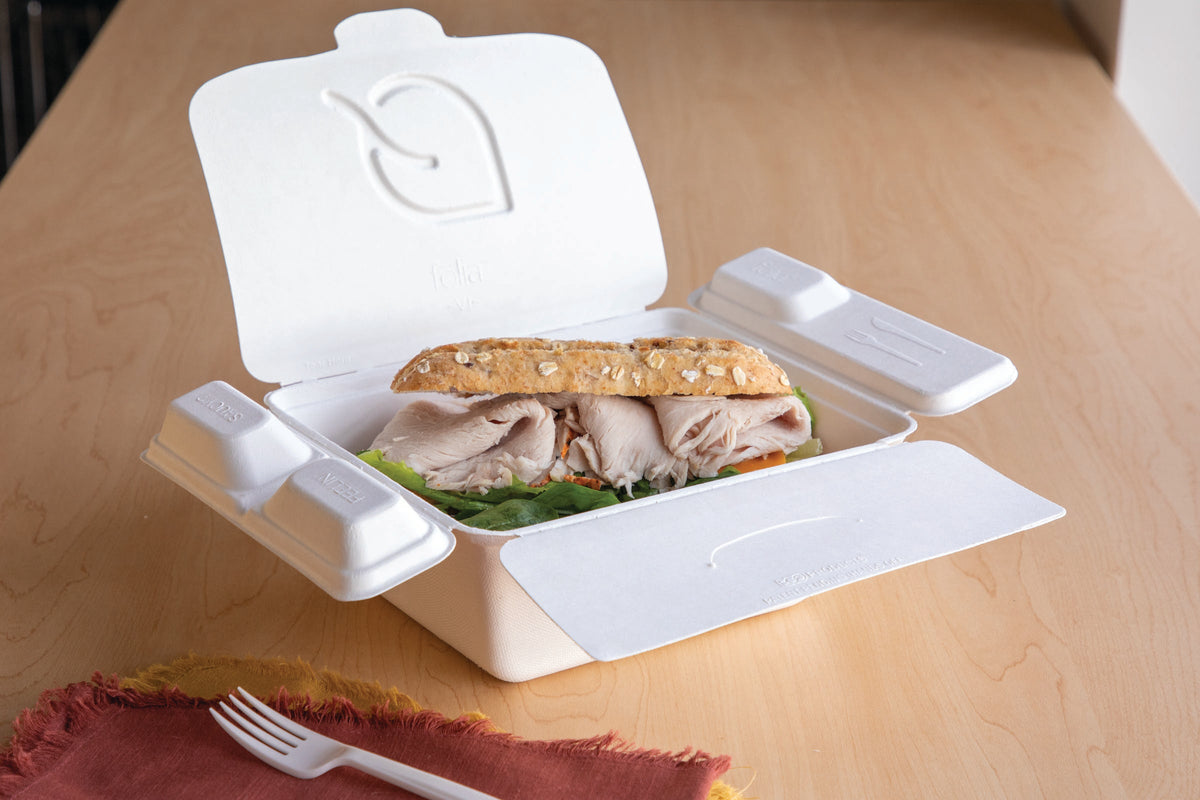 Vanguard™ Folia™ (IV) Renewable & Compostable Take-Out Container | 8.25 x 7.5 x 2.5