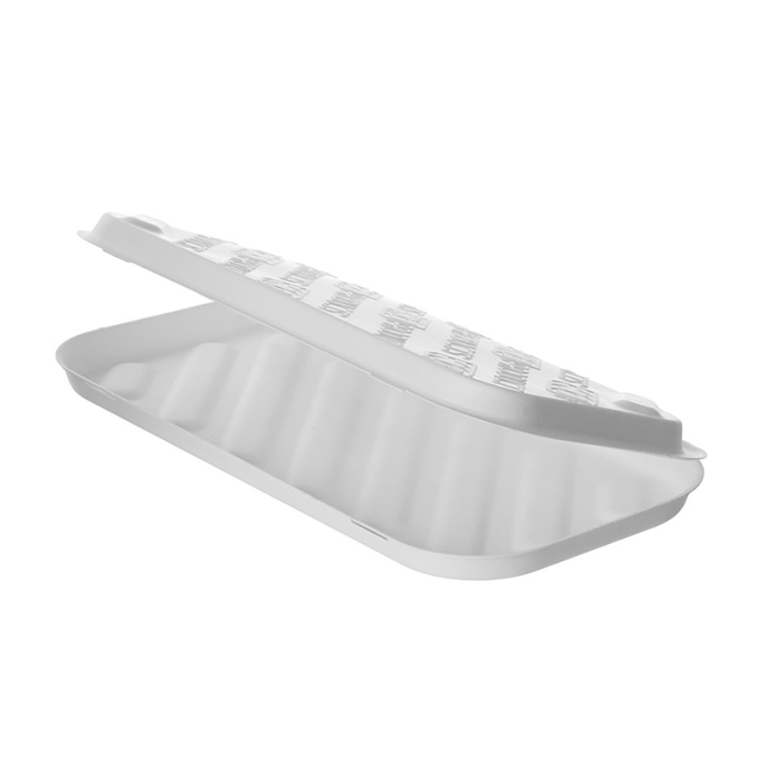 Compostable flatbread tray with lid on a white background