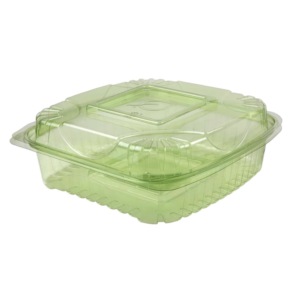 Green plastic clamshell on a white background