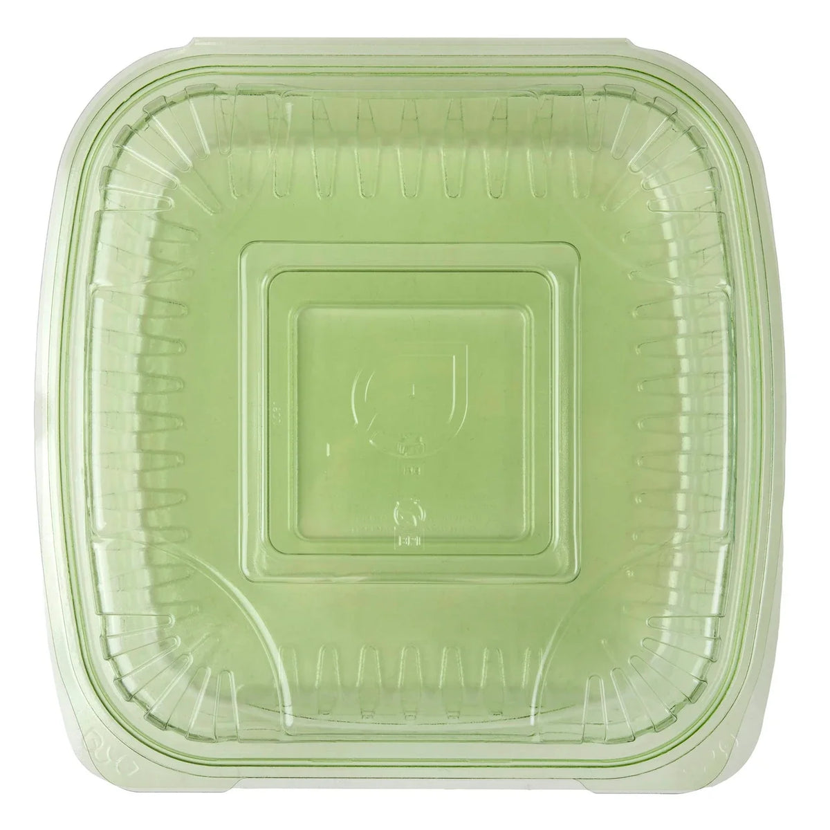 Clear plastic food clamshell on a white background