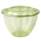 Clear green salad bowl with lid on a white background