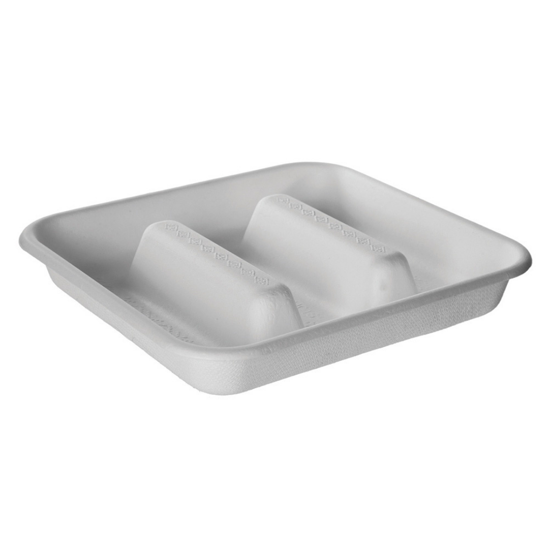 3 Divider Taco Tray | White Sugarcane | Compostable