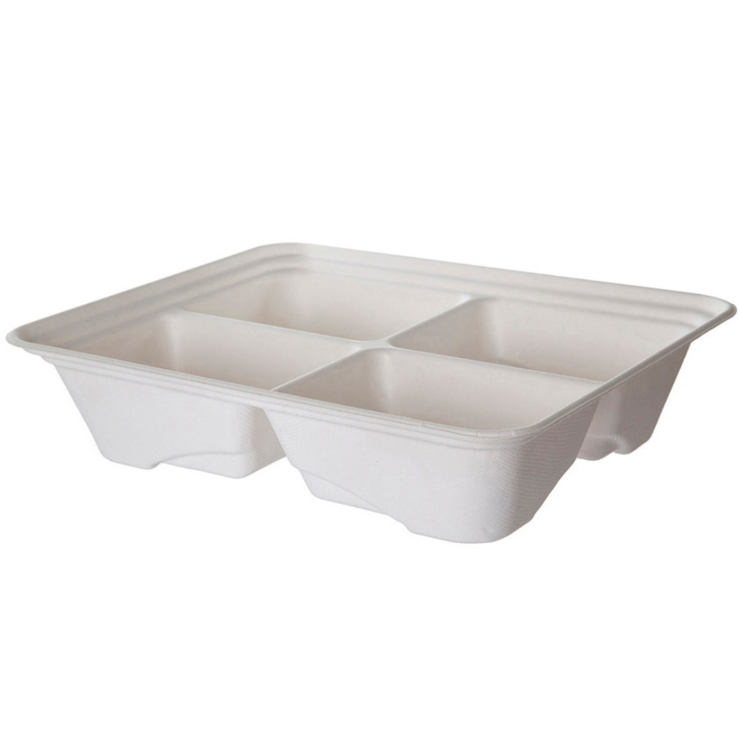 Vanguard™ Regalia™ Renewable & Compostable | Lined Sugarcane Half Pans | 4-Cmpt | 13" x 10" x 3"