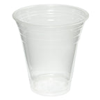 Clear plastic cup on a white background