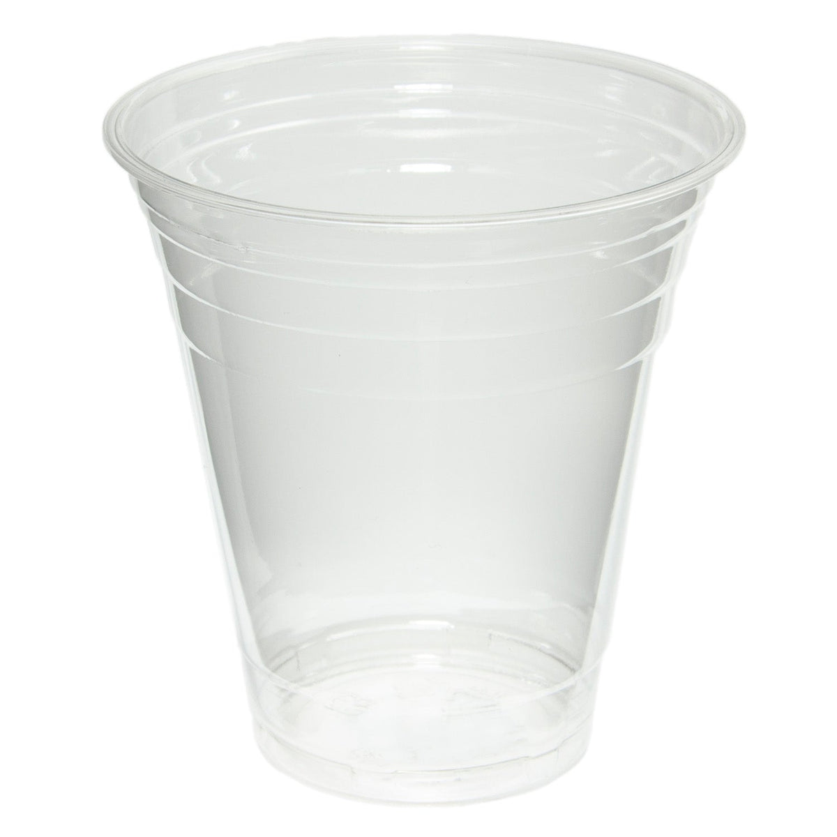 Clear plastic cup on a white background