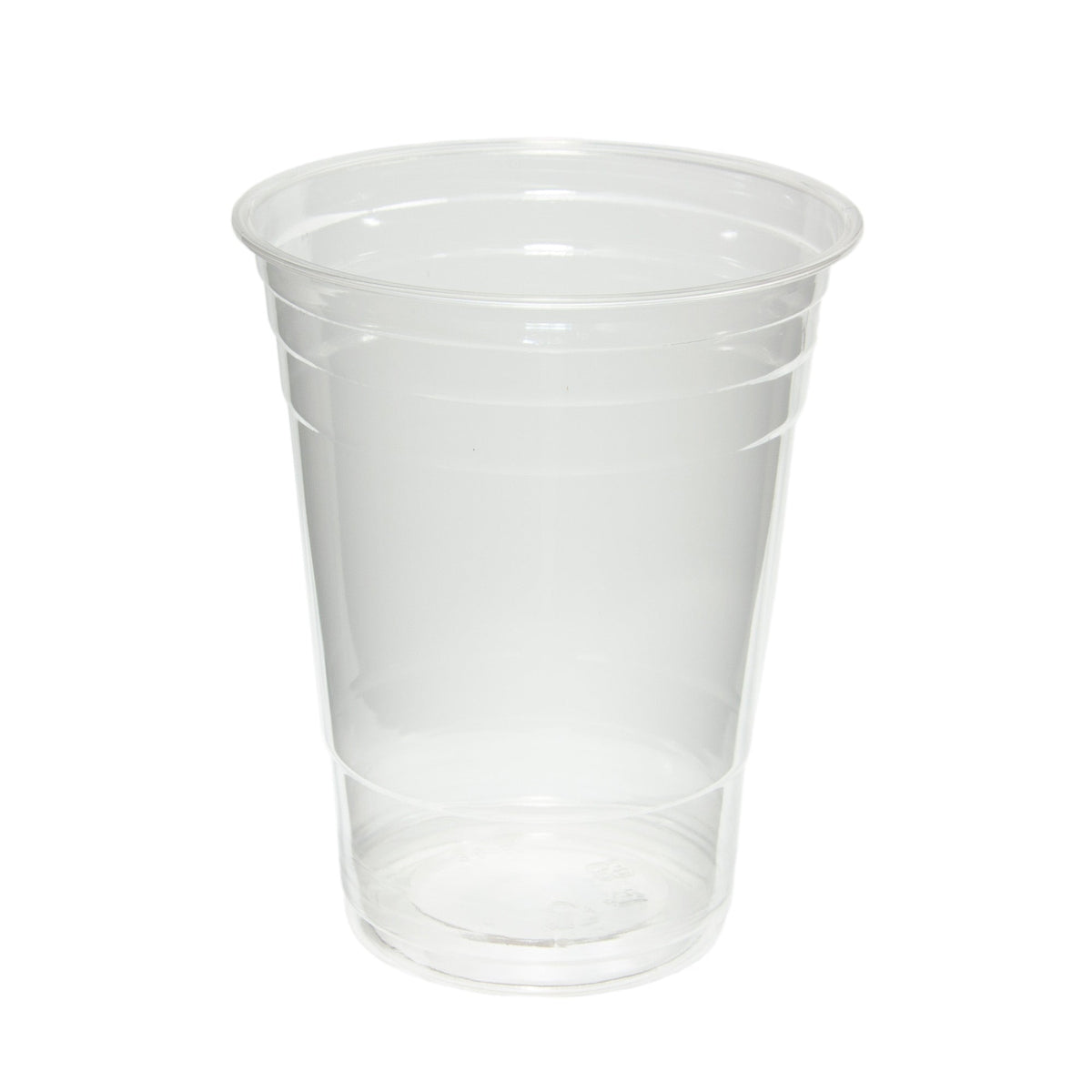 Clear plastic cup on a white background
