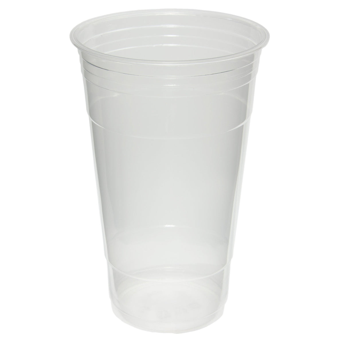Clear plastic cups stacked on a white background