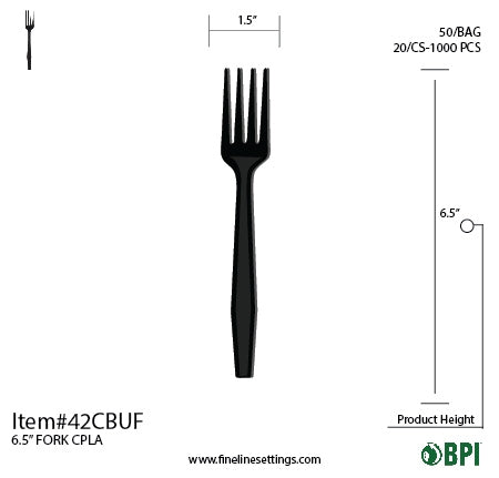 6.5" Compostable CPLA Fork | White | Bulk Packs | Case of 1000