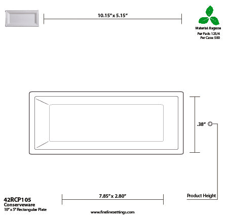 10" x 5" Rectangular Plate | White Sugarcane Fiber | Case of 500
