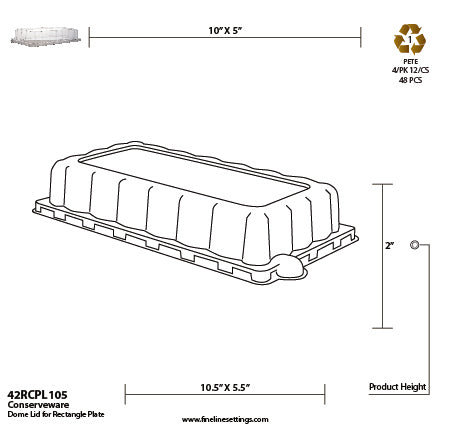 Recyclable Dome Lid for 10" x 5" Rectangular Plate | Clear | Lid Only | Case of 500