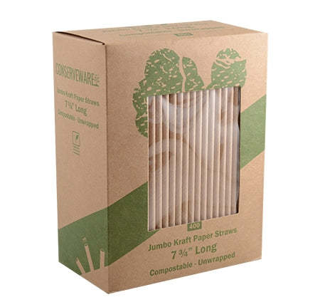 7.75" Kraft Paper Straws | Jumbo | Unwrapped | Case of 3200