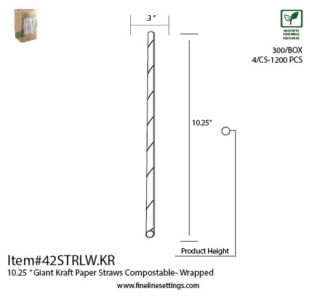 10.25" Kraft Paper Straws | Wrapped | Giant | Case of 1200