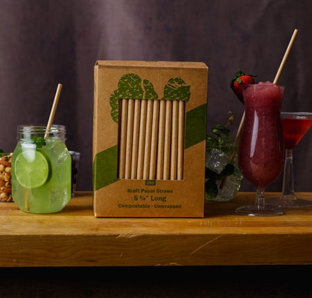5.75" Kraft Paper Straws | Unwrapped | Case of 2500