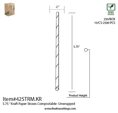 5.75" Kraft Paper Straws | Unwrapped | Case of 2500