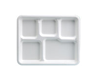 10" x 8" Fiber 5 Compartment Trays | White | School Lunch Tray