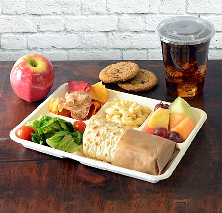 10" x 8" Fiber 5 Compartment Trays | White | School Lunch Tray