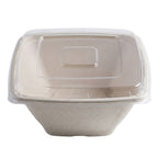 Compostable bowl with a clear lid on a white background