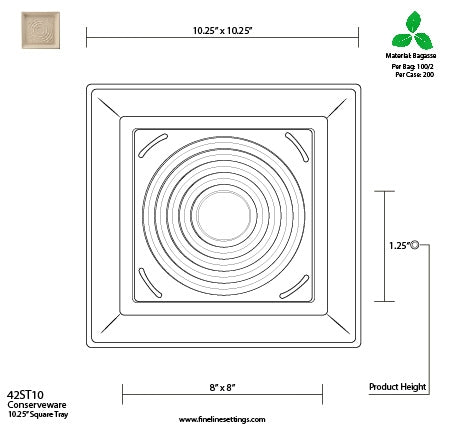 10.25" Fiber Square Tray | Compostable | Tan
